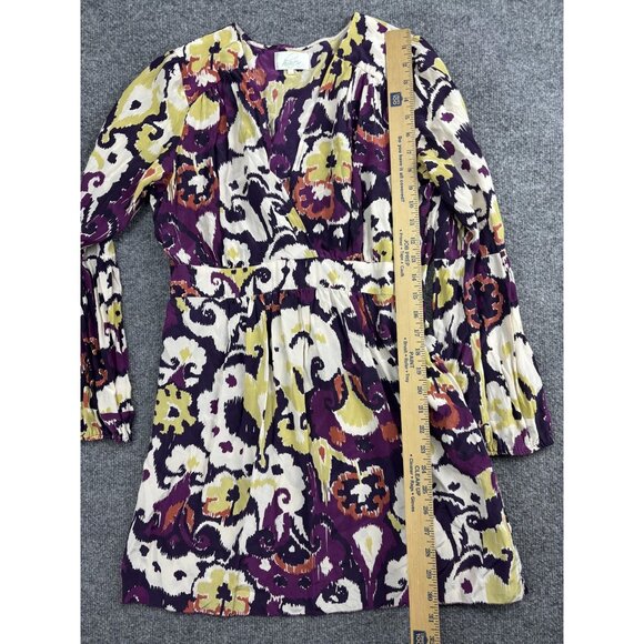 Haven Dress Womens Large Purple Cream Ikat Print Long Sleeve V-Neck Wrap Boho - Picture 3 of 8